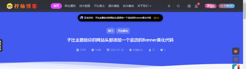 子比主题DIV-文章页面顶部添加文章信息v3.0插件版-夏蓝博客